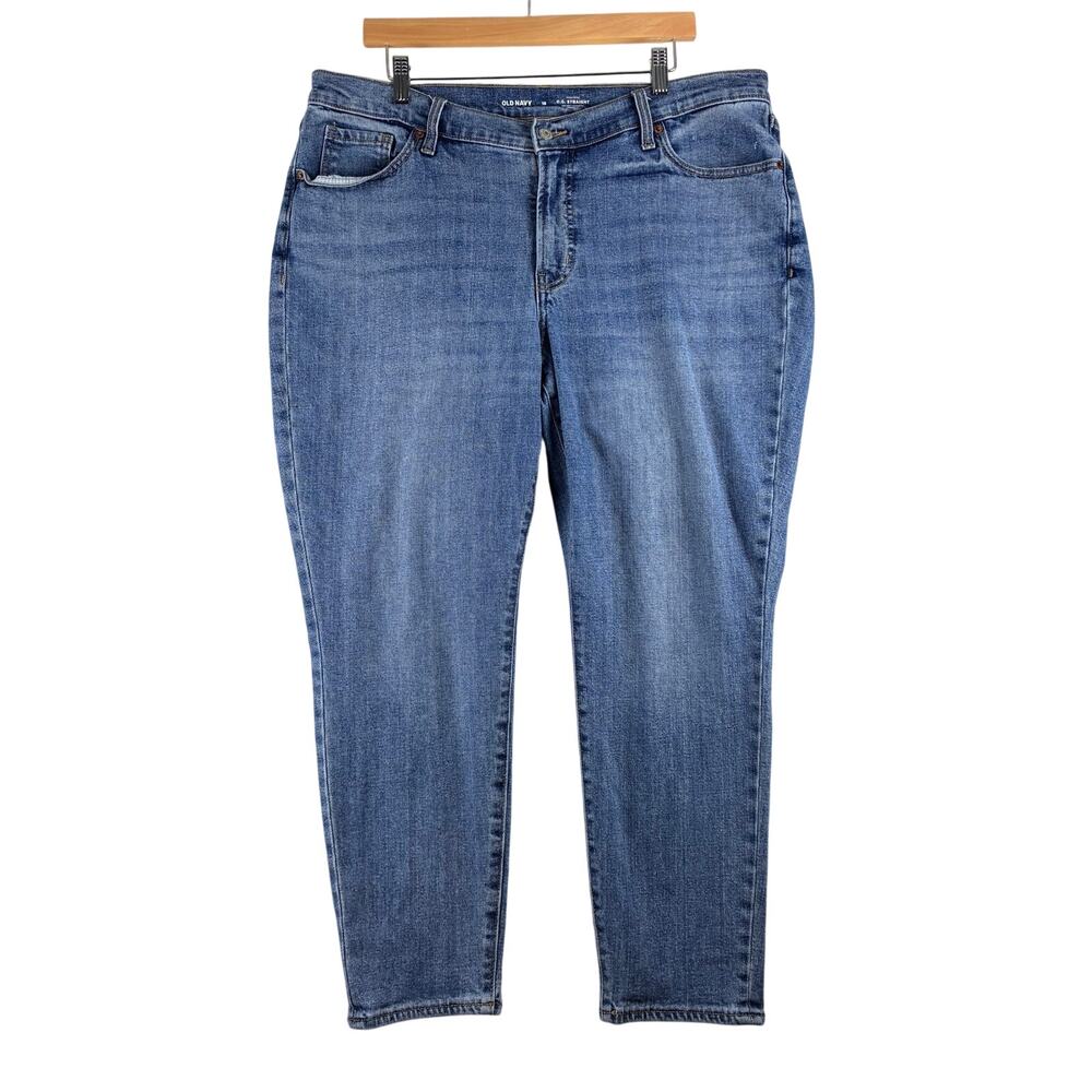 Old Navy OG Straight Jeans Women's 18 Cotton Stretch Comfort Medium Stone Wash